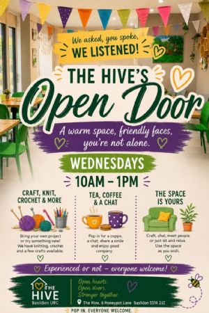The Hive's Open Door community gathering poster